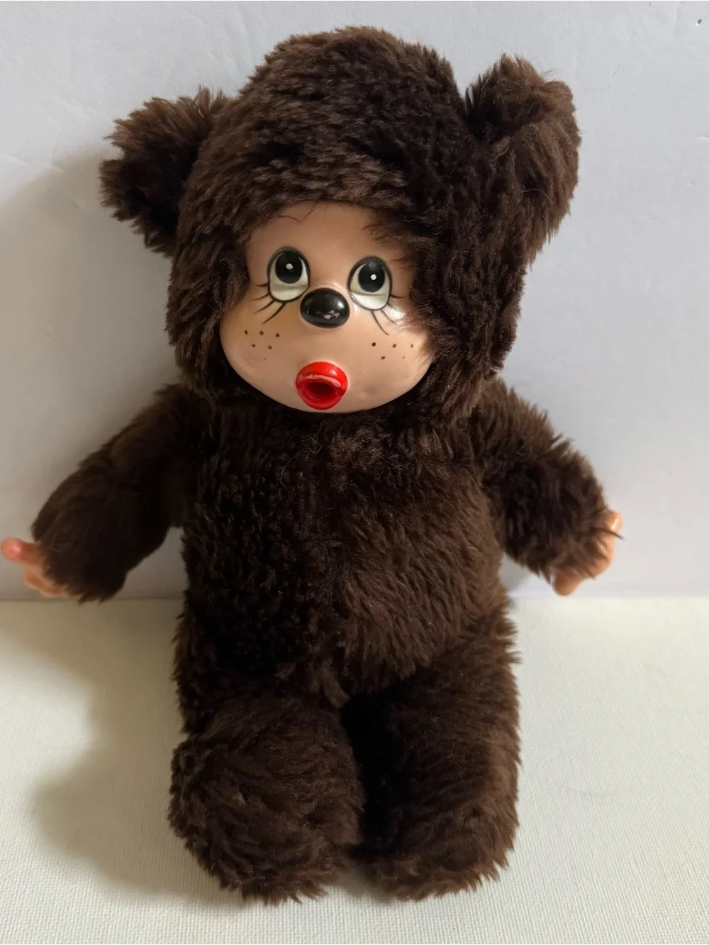 Vintage Monchhichi Style Thumb Sucking Monkey Doll Plush Rubber Face 10